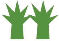 Plants with broad leaves, simplified and stylized, resembling cartoonish trees against a plain background.